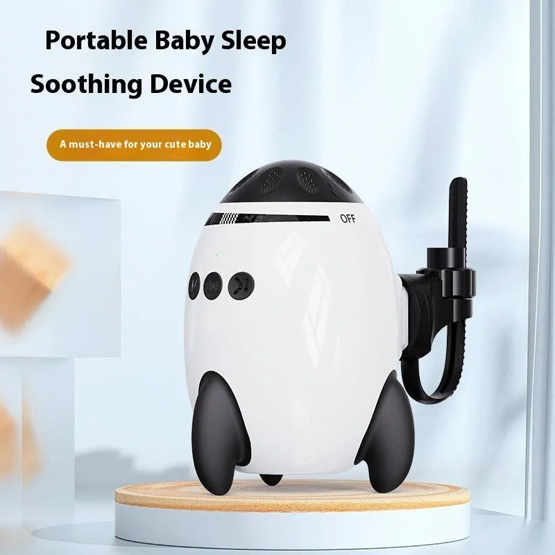 White portable baby sleep comforter device with automatic shaking and Bluetooth white noise functions