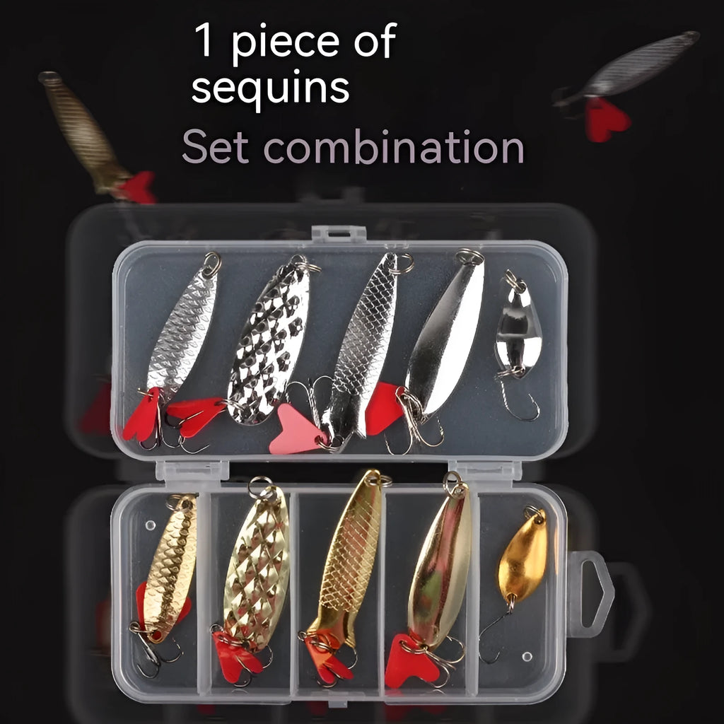 Box iron false fishing lure with packs of gold and silver metal sequins for coarse fishing