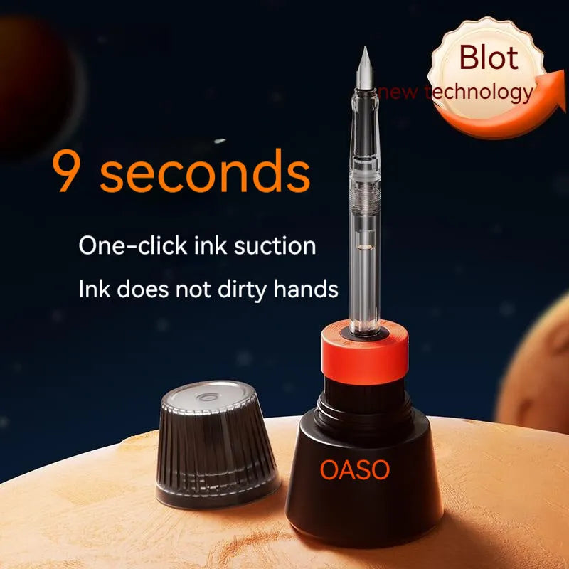 Student automatic suction pen set with ink feeder showing 0.38mm and 0.5mm pen head options