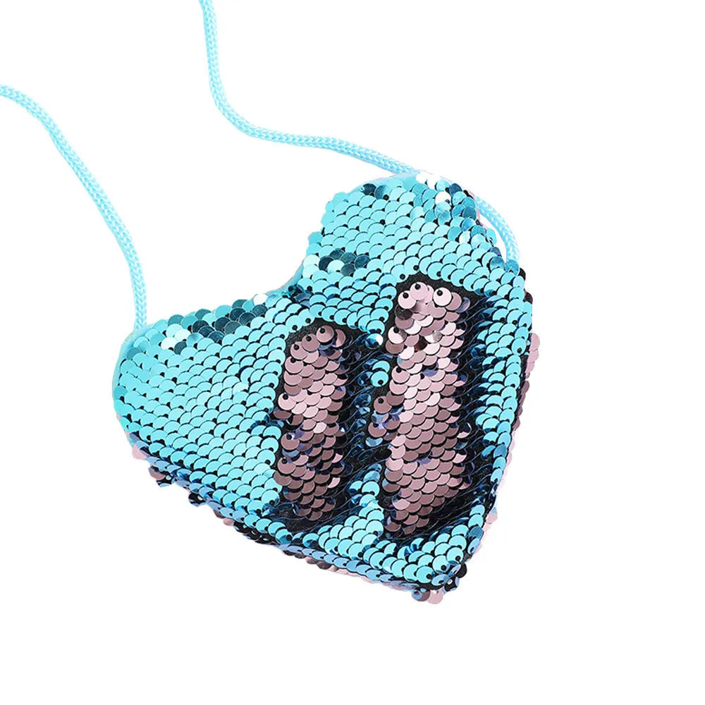Sequined heart-shaped crossbody purse in gold with lanyard strap