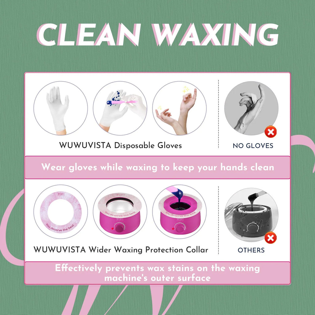 WUWUVISTA professional waxing kit with black smart warmer, wax beads, applicators and aftercare products