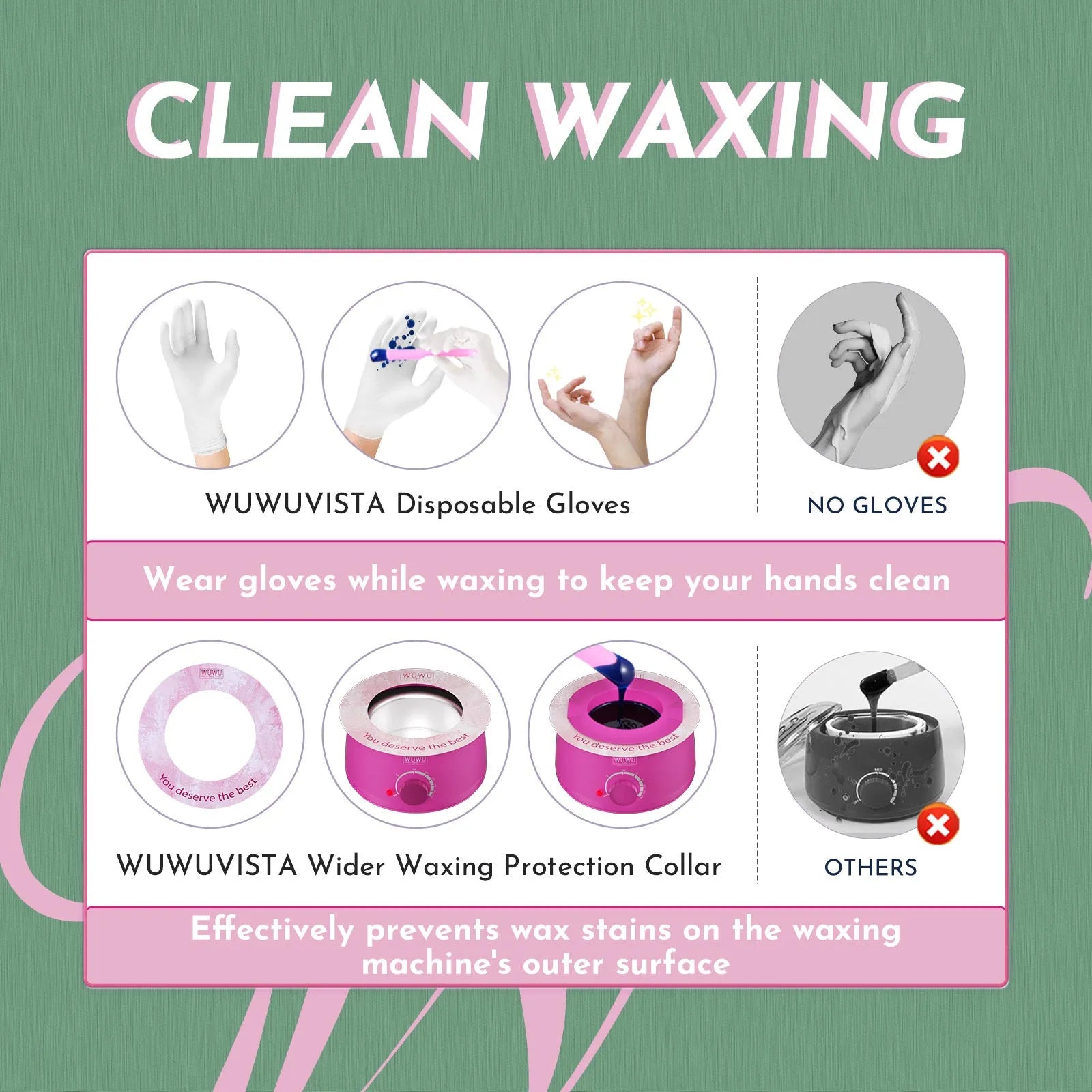 WUWUVISTA professional waxing kit with black smart warmer, wax beads, applicators and aftercare products