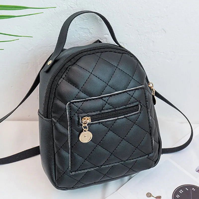 Girls' hard shell square backpack with Korean embroidery in black, pink or white colours showing sandwich pockets and carry handle