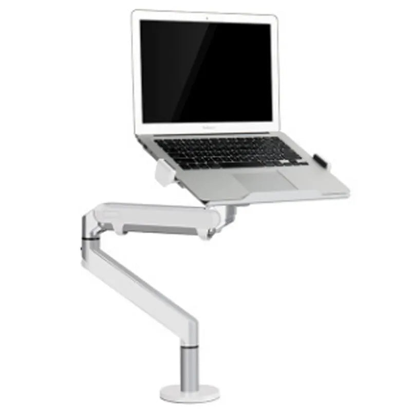 Silver aluminium hover notebook stand with adjustable air pressure arm for laptop support