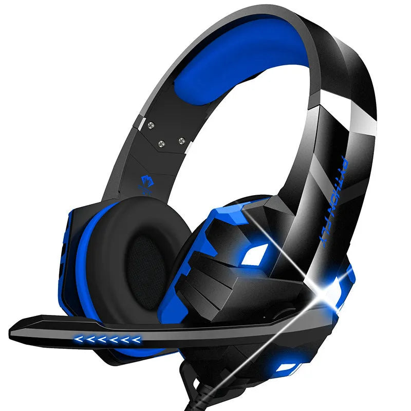 Wired gaming headset with microphone and RGB breathing lights in blue colour