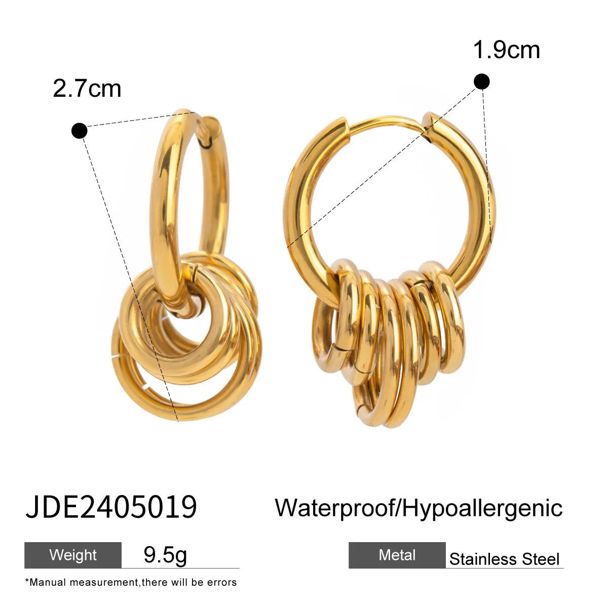 Stainless steel ins style earrings with electroplated finish in JDE2405019 colour.