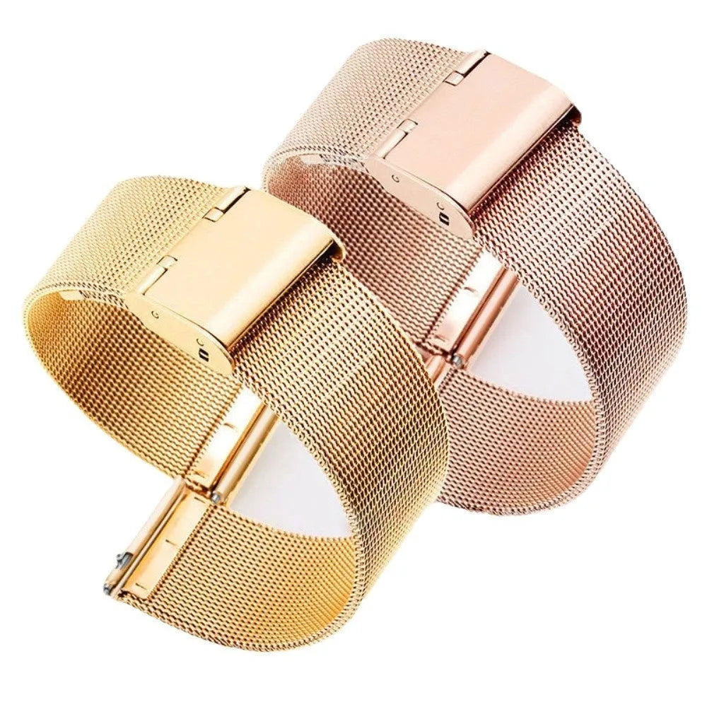 Milani silk woven stainless steel watch band in silver, shown detached from a watch.
