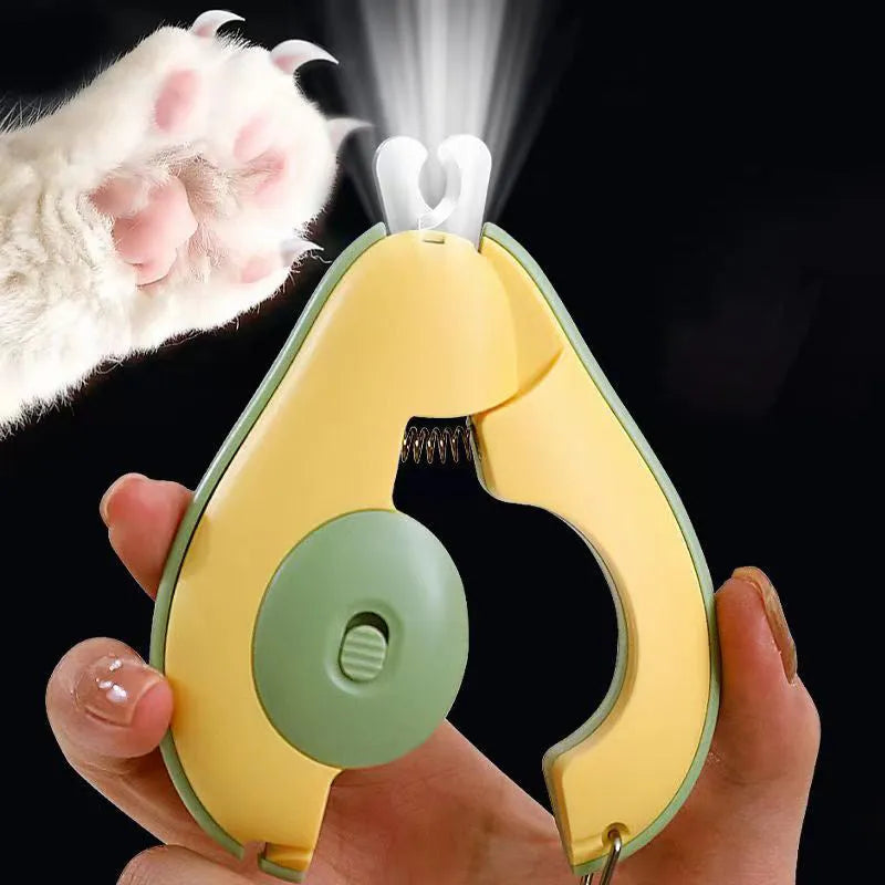 Professional LED pet nail clipper for small dogs and cats in green, pink, and white.
