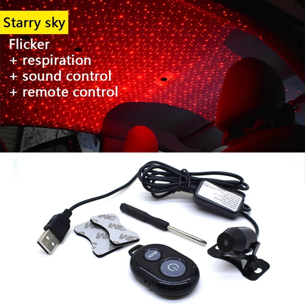LED USB car atmosphere ambient star DJ light with red colour and USB plug