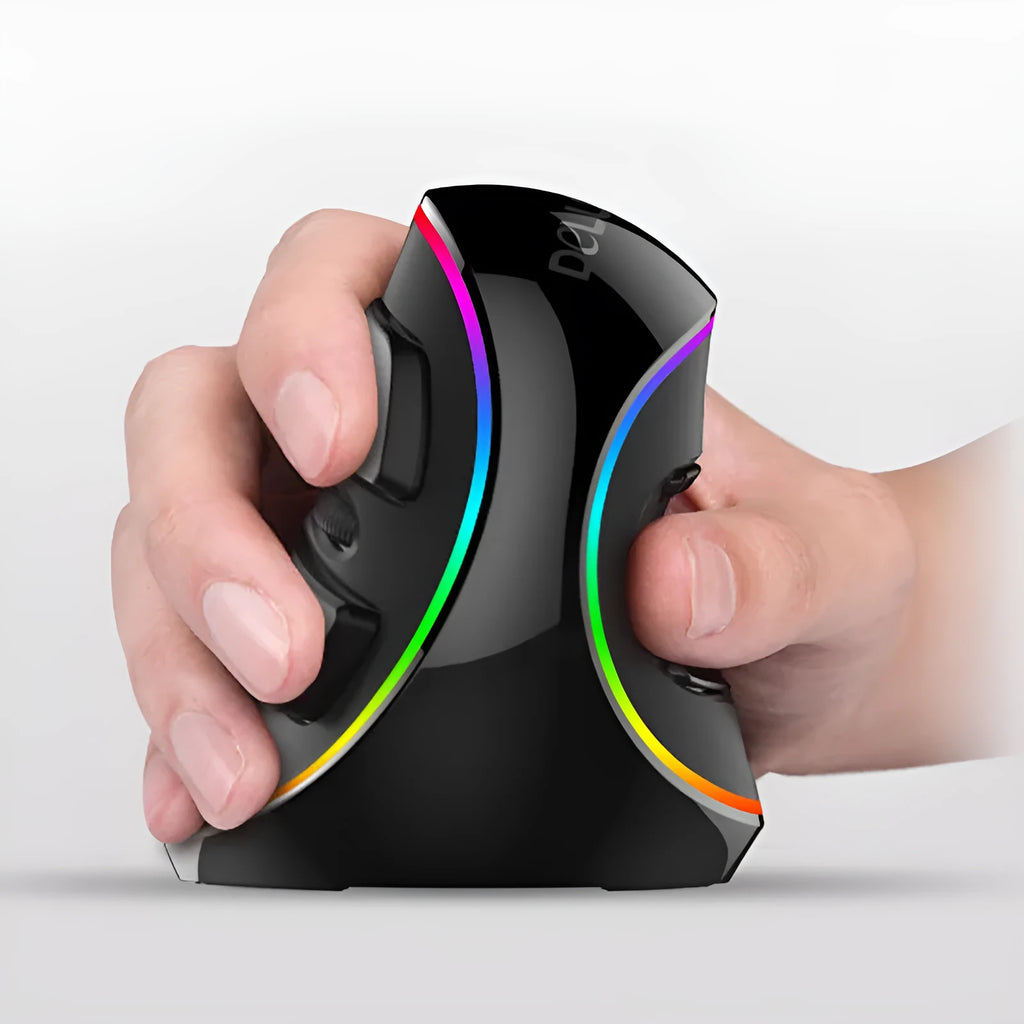 Vertical ergonomic snail-shaped computer mouse with RGB lighting and USB cable