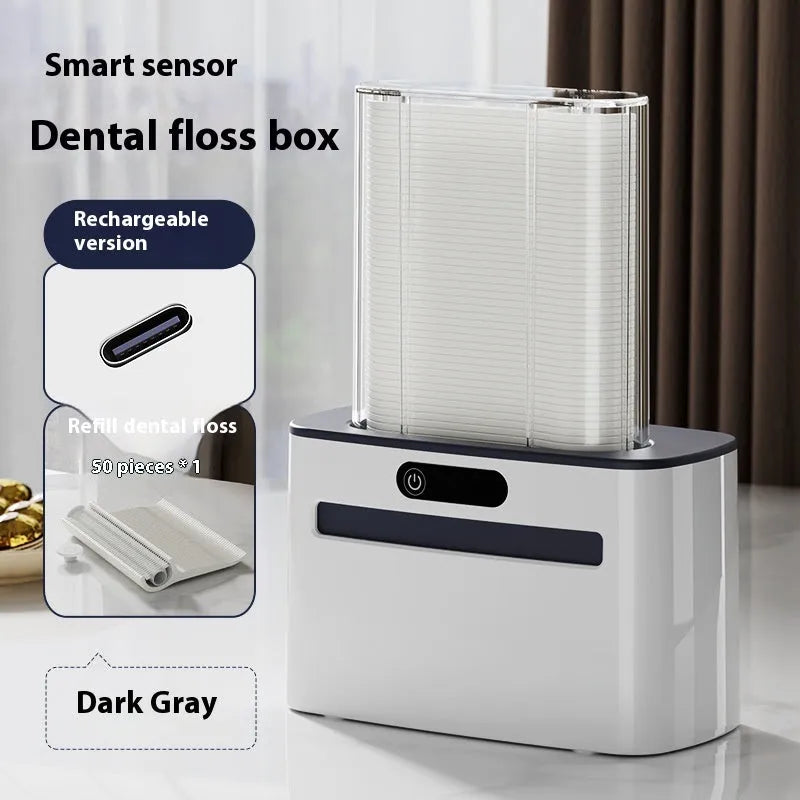 Rechargeable intelligent induction dental floss box in dark grey, light grey, or gold colour