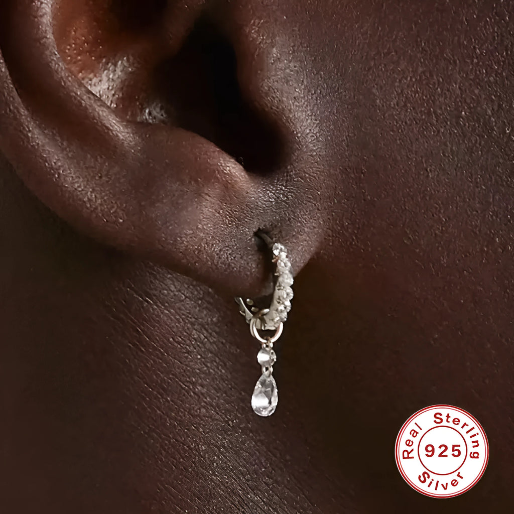 S925 sterling silver double ring geometric earring pendant in single gold electroplated finish