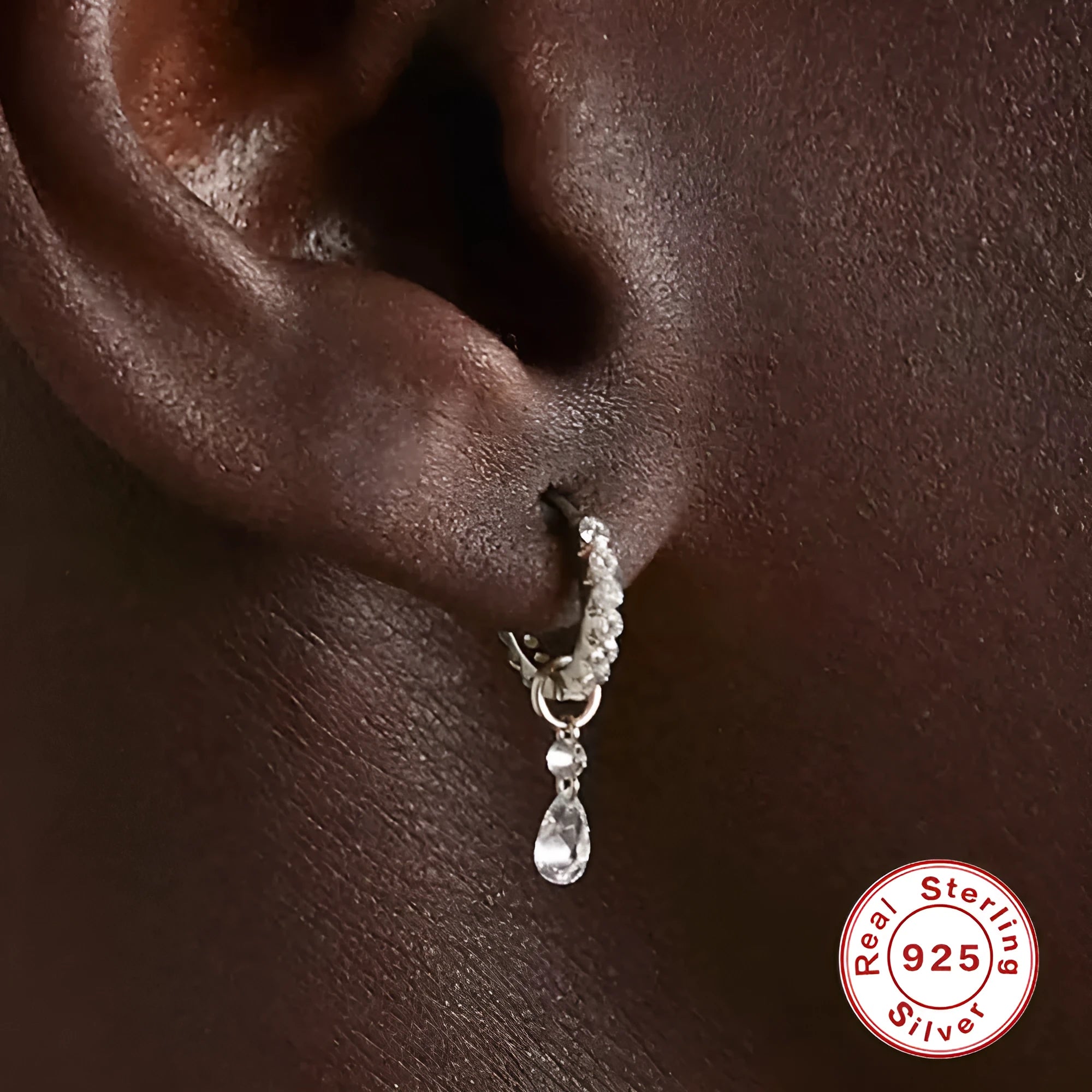S925 sterling silver double ring geometric earring pendant in single gold electroplated finish