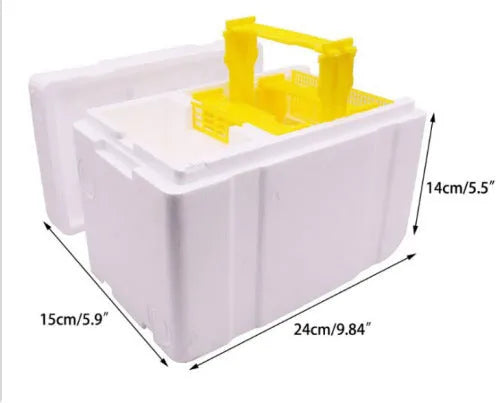 Three white EPS foam mini delivery boxes for bee breeding and hive transport.