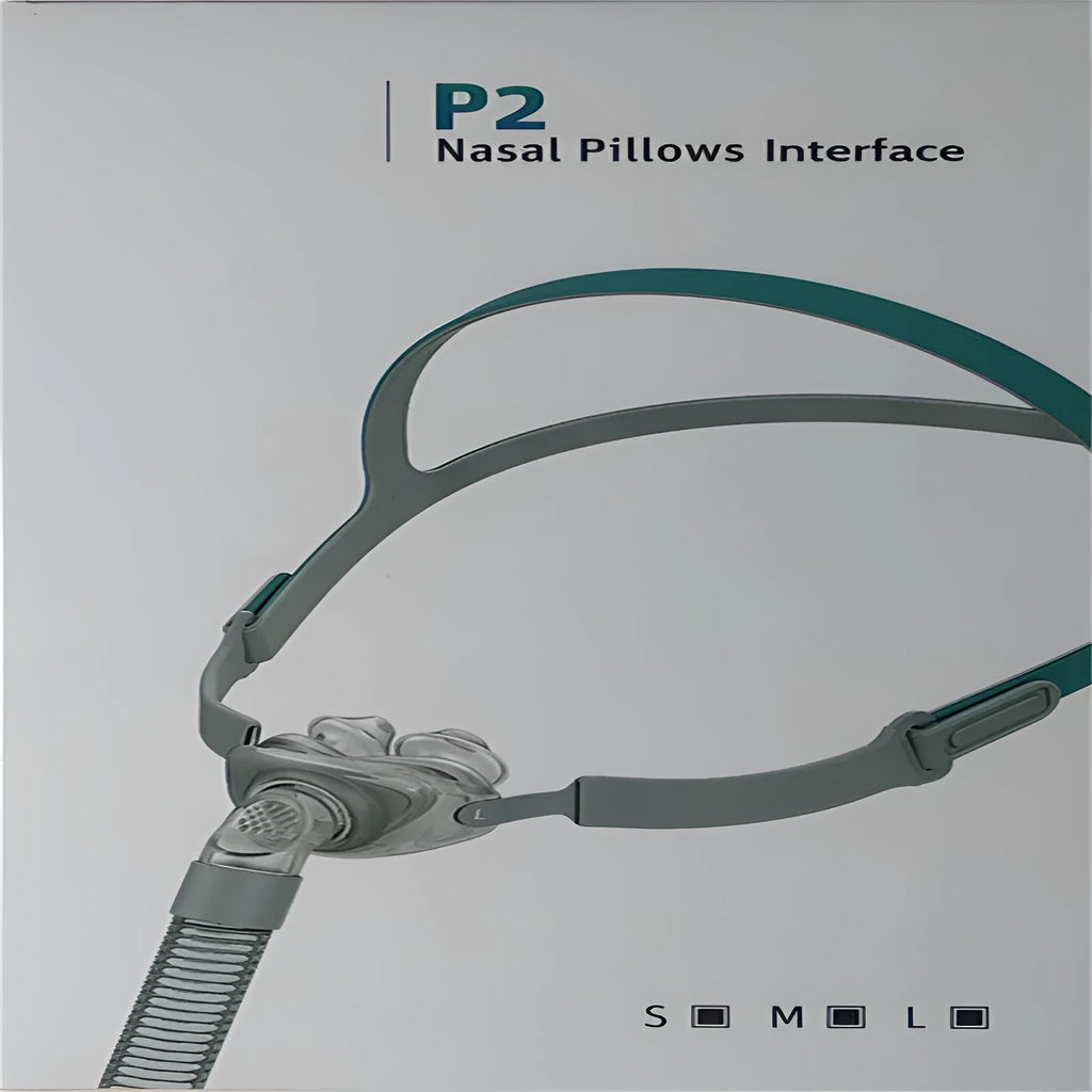 Ventilator nasal pillow mask kit showing nose pad, silicone cushion and headband components
