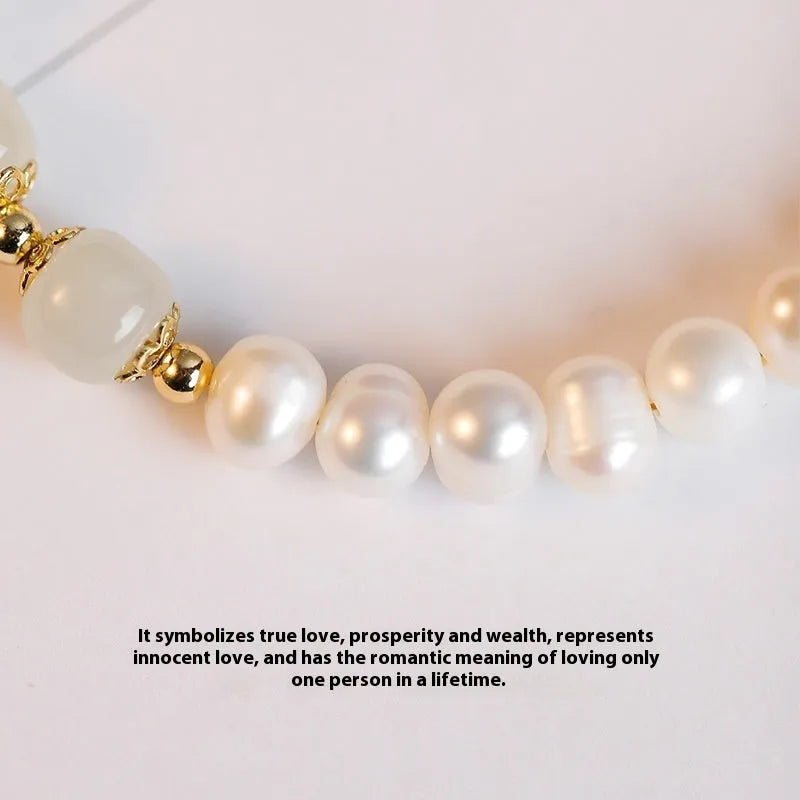 Korean style natural freshwater diamond pearl bracelet with electroplated finish in Hetian jade colours.