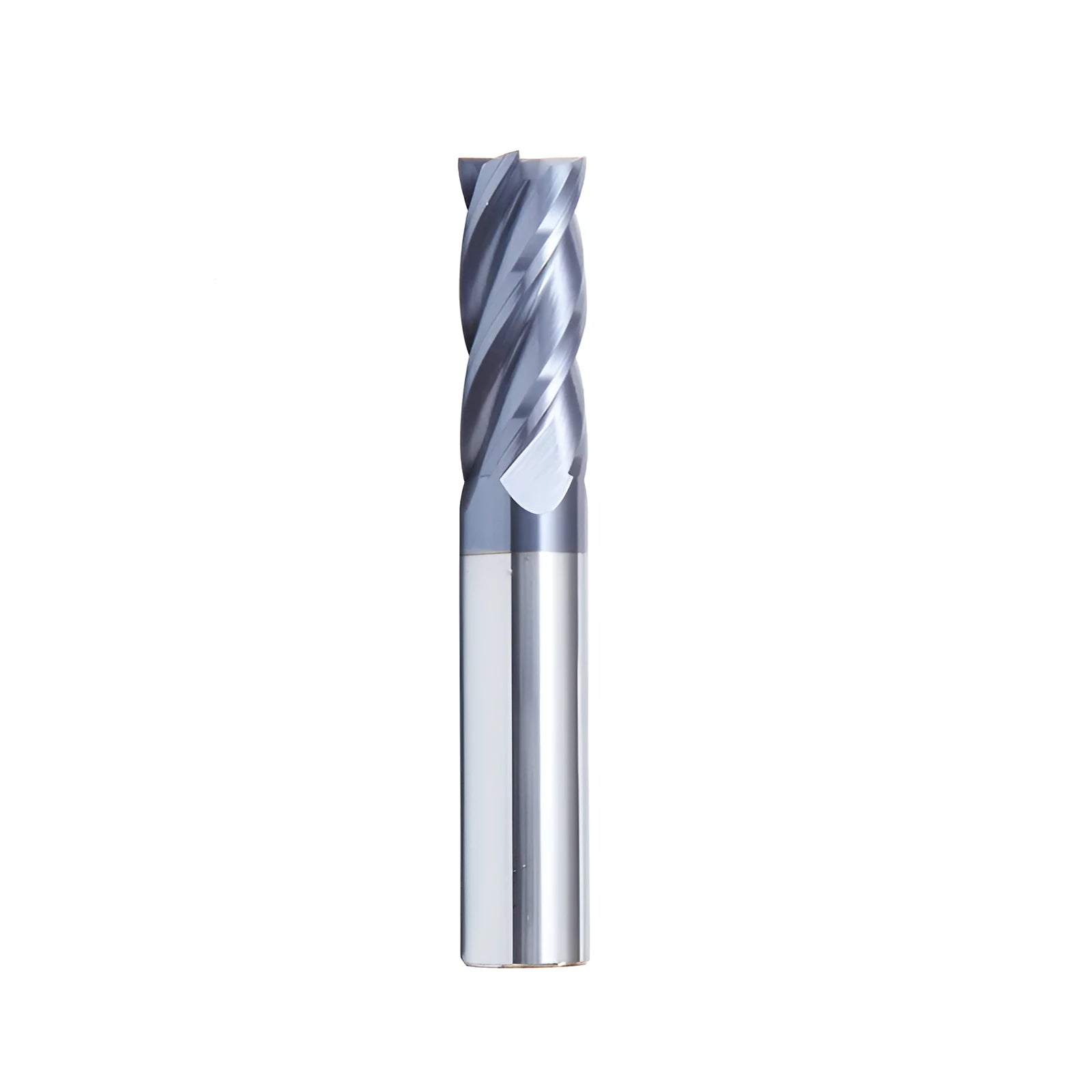Carbide milling cutter with straight shank and spiral cutting edge showing 4-slot design