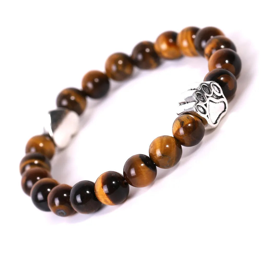 Tigereye Indian Agate dog's paw stone beaded bracelet with geometry shape and round elements