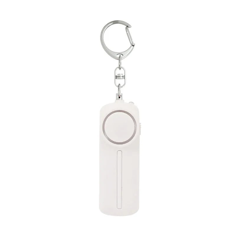 Personal safety alarm device measuring 86×30×20 mm with 130 dB sound output in pink colour option