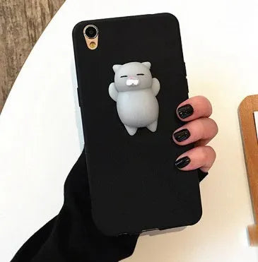 Soft silicone iPhone case with 3D cartoon cat design in blue colour