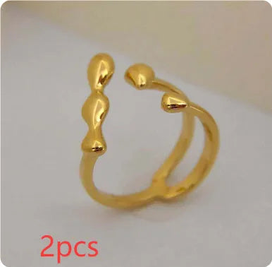 Adjustable brass opening ring with sphere design in gold colour for women