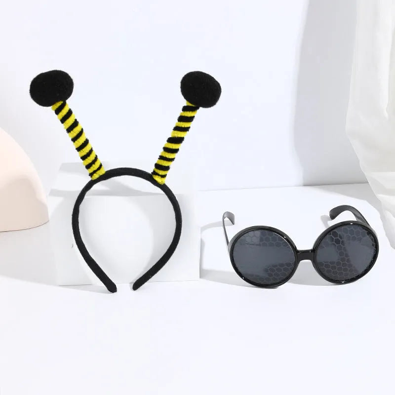 Yellow bees party costume headband and glasses set with insect themes