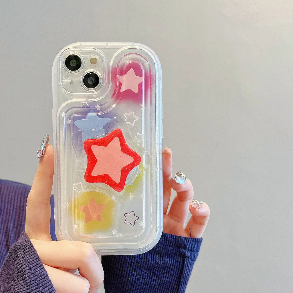 Blooming color TPU phone case with built-in bracket on an iPhone, showing airbag edge design