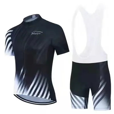 Cycling jersey and shorts set with moisture-wicking fabric in multiple colour options