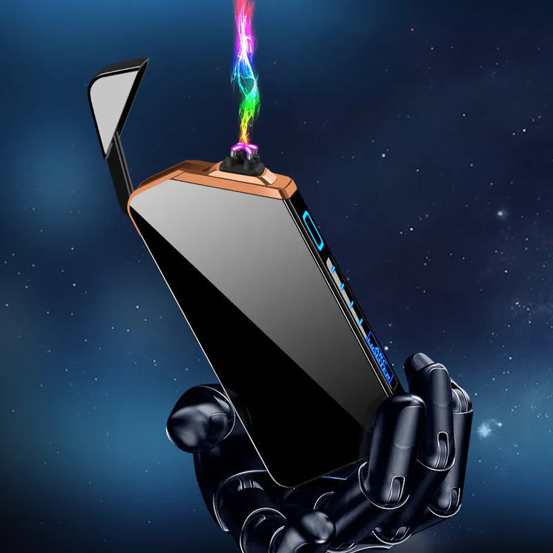 Creative fashion USB double arc lighter in zinc alloy with compact 73x35x11mm size and colour choices