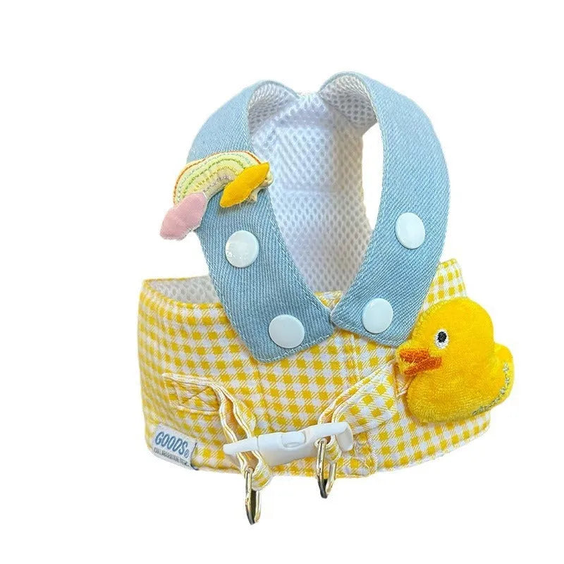 Pet harness and leash set with cat clothes outfit and hat for spring summer outdoor walking