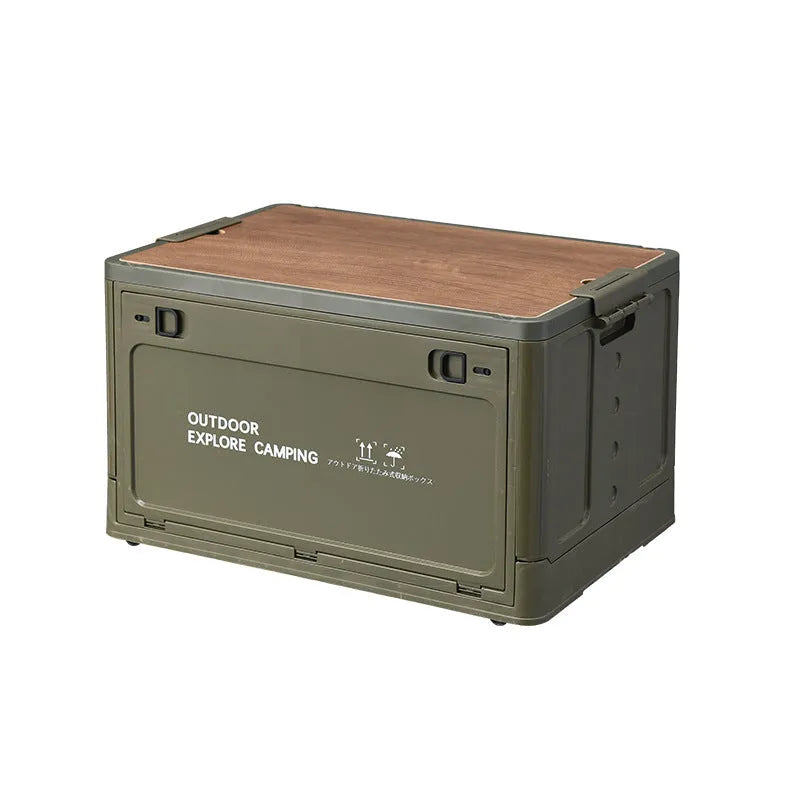 45-litre foldable plastic storage box in solid colour with wooden lid option