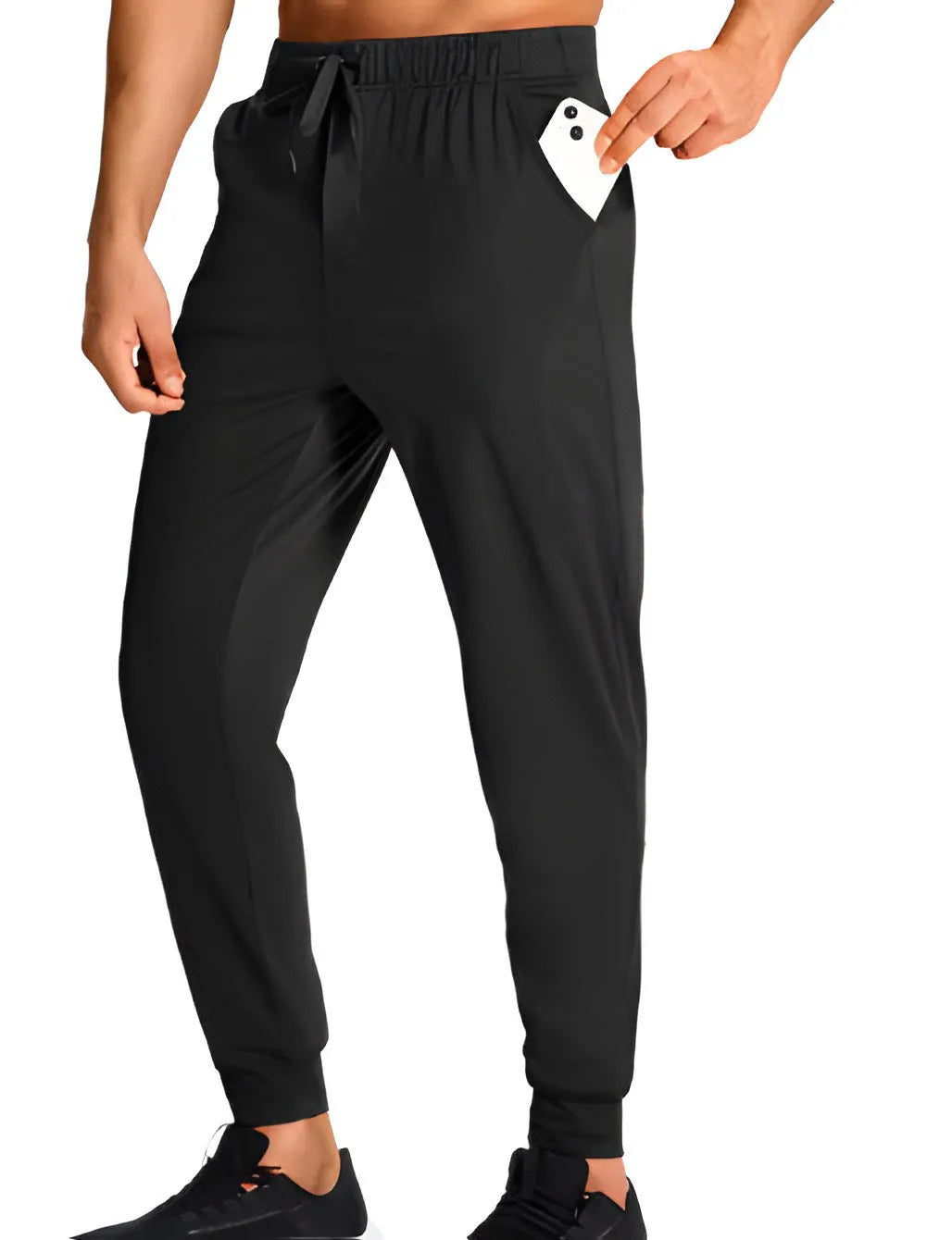 Men's loose fit casual trousers in solid colour with elastic waistband, available in multiple sizes