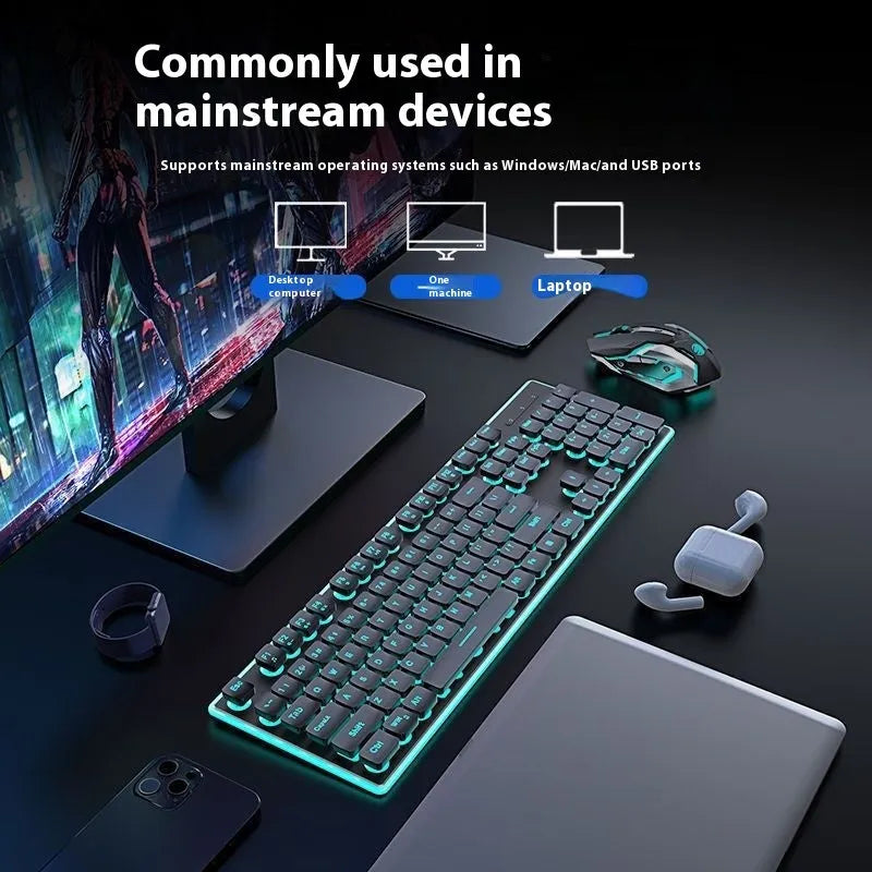 Wireless Bluetooth keyboard with ice blue backlight and mute button, shown in cherry blossom pink colour.