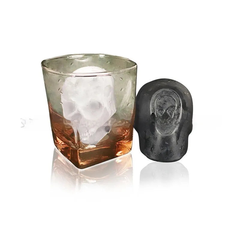 3D Halloween skull-shaped silicone ice cube tray on a white background.