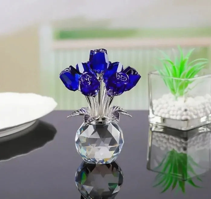 K9 crystal glass artificial rose decoration in geometric shape available in seven different colours