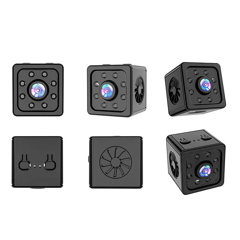 Black cubic K13 network sports camera with mounting bracket on a table