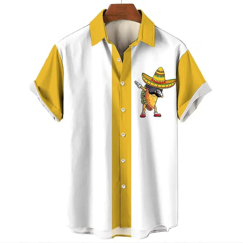 Men's stripe pattern Hawaiian shirt with short sleeves and button fastening in cardigan style