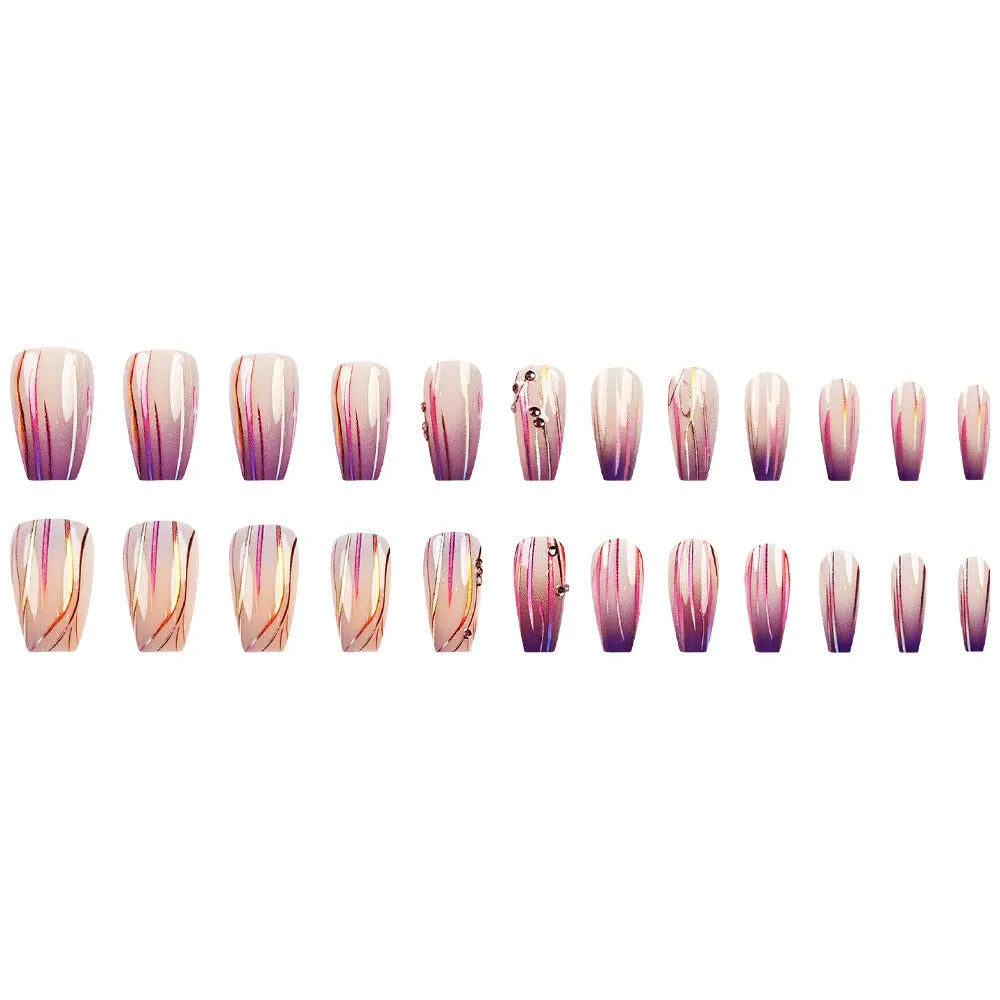 Magic purple gradient nail stickers with starry sky pattern and jelly glue for short ballet nails