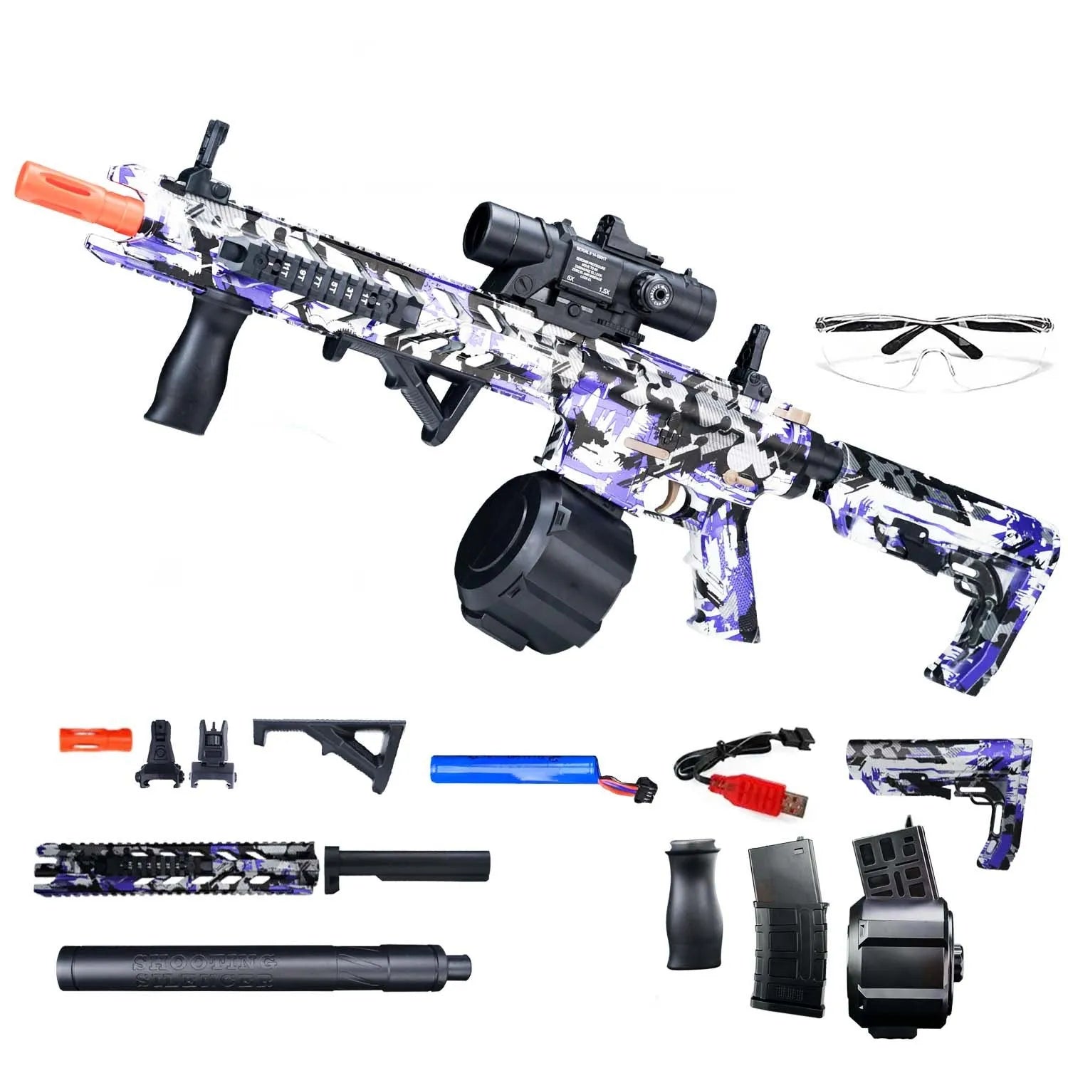 Outdoor gel ball electric continuous hair graffiti launcher toy in M4 Black and Red colour for children