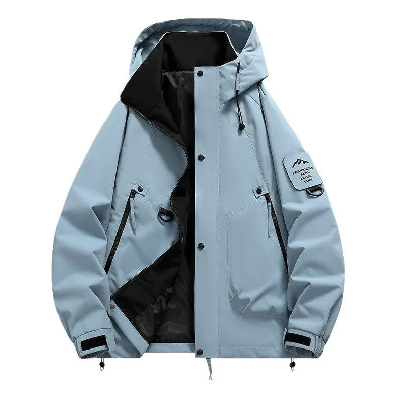 Men's Casual Waterproof Jacket with 5000mm Rating in Polyester, Windproof, Available in Beige, Black, Gray Green, Sand Brown, Fluorescent Green, Cherry Blossom Powder, Peach Pink, Lemon, Mocha, Carmine, Moon Shadow Gray, Peace Blue, S-3XL