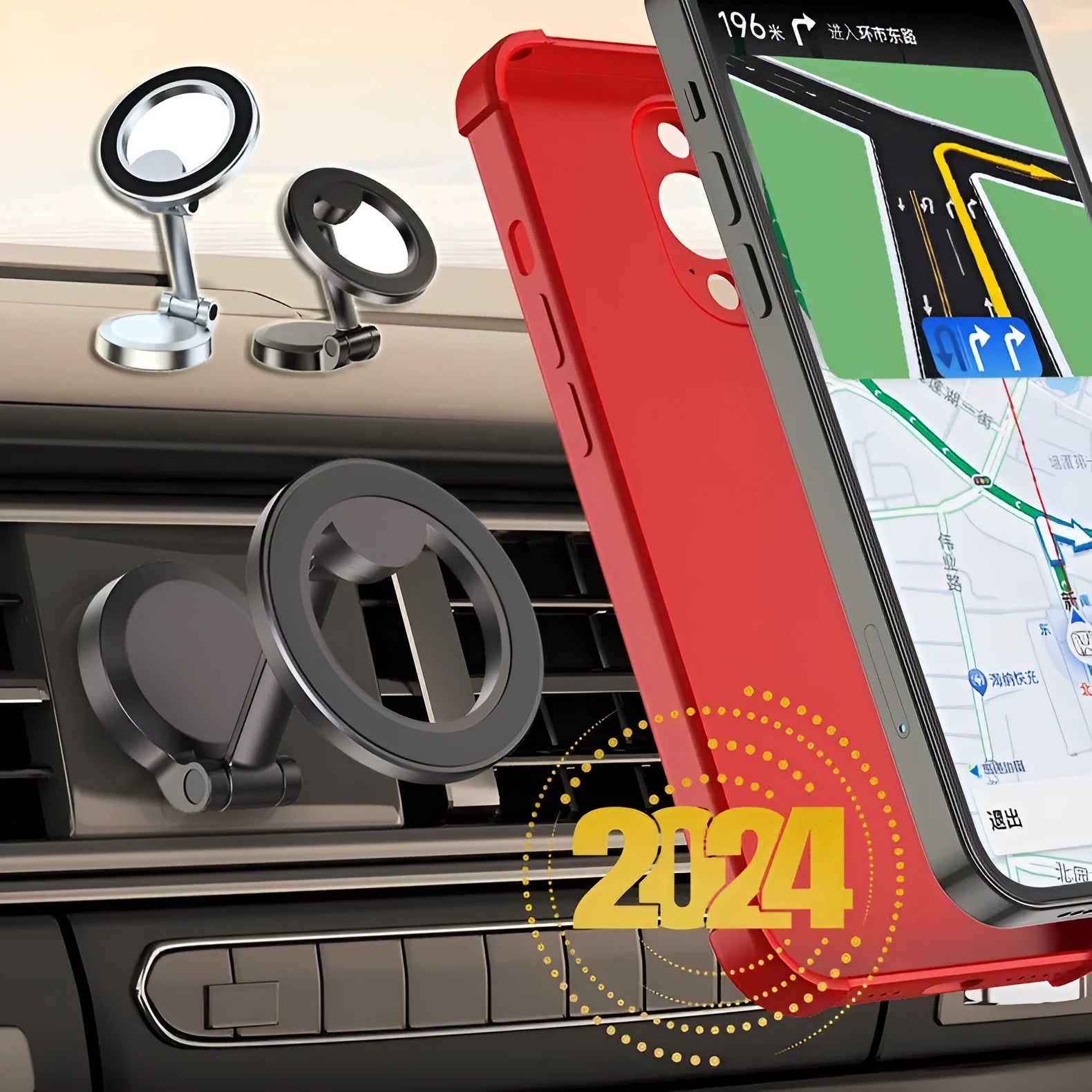 All-metal foldable magnetic car phone mount for dashboard in Qian colour.