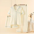 Women's garden gold cotton three-piece pajama set with lapel top and shorts
