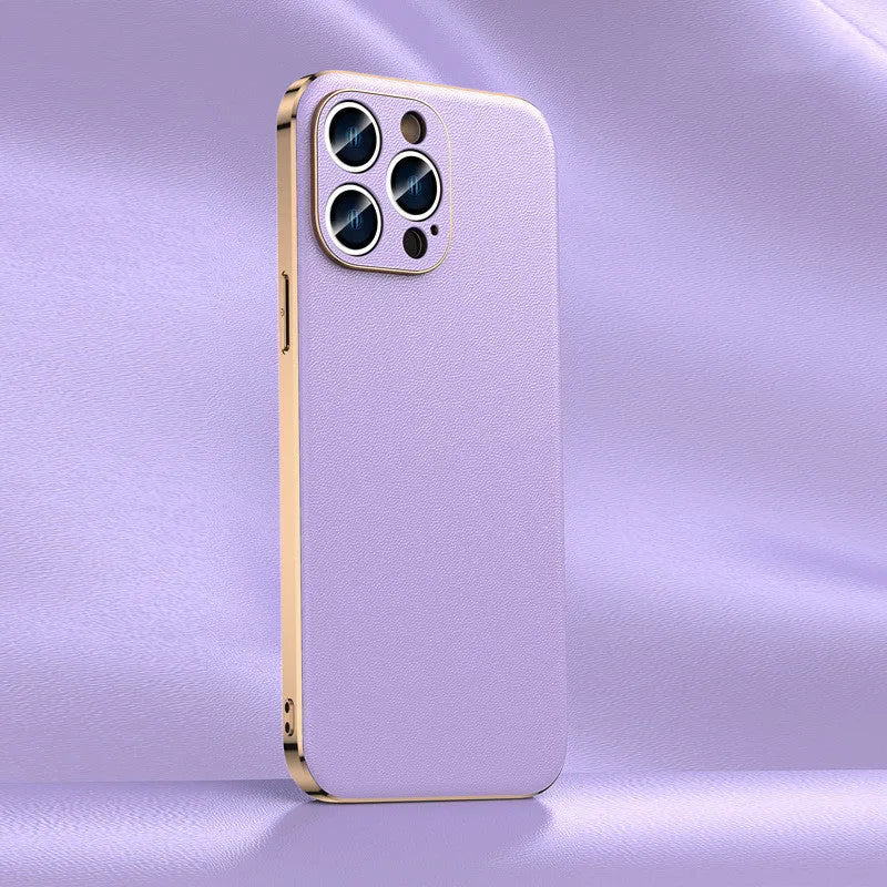 Genuine leather back cover for iPhone 13 in Elegant Black with camera cutout