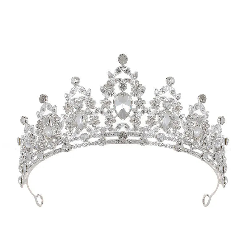 Baroque crown bridal headdress with rhinestones in silver and gold finishes with coloured diamond accents.