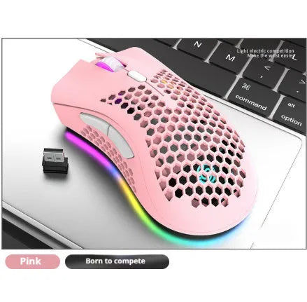 BM600 hollow out wireless mouse with luminous charging in black, cyan and white colours