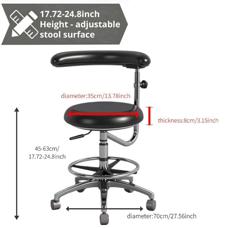 Black leather dental chair for clinic use as a dentist or nurse seat.