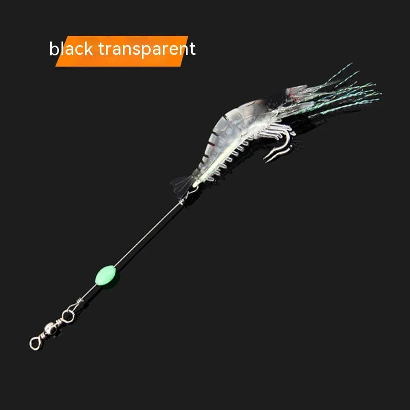 Soft plastic fishing lure with integrated hook in six colour variations including luminous patterns