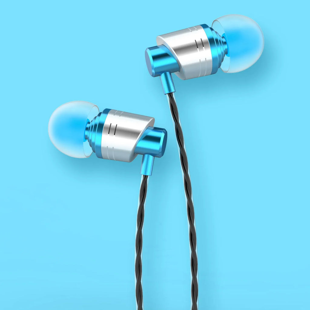 Wired headphones with microphone, 1.2m black cable, 3.5mm plug, and silicone earplugs