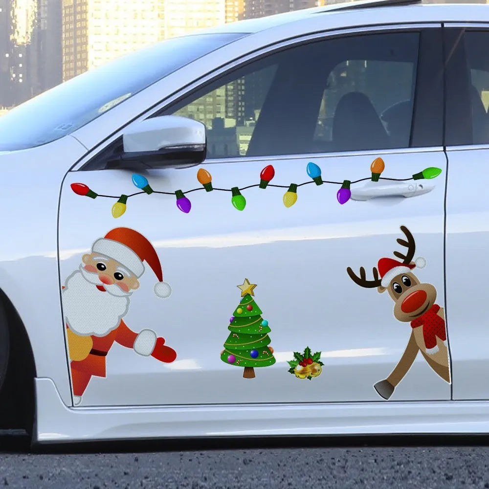 Medium Christmas elk magnetic car sticker with reflective threads
