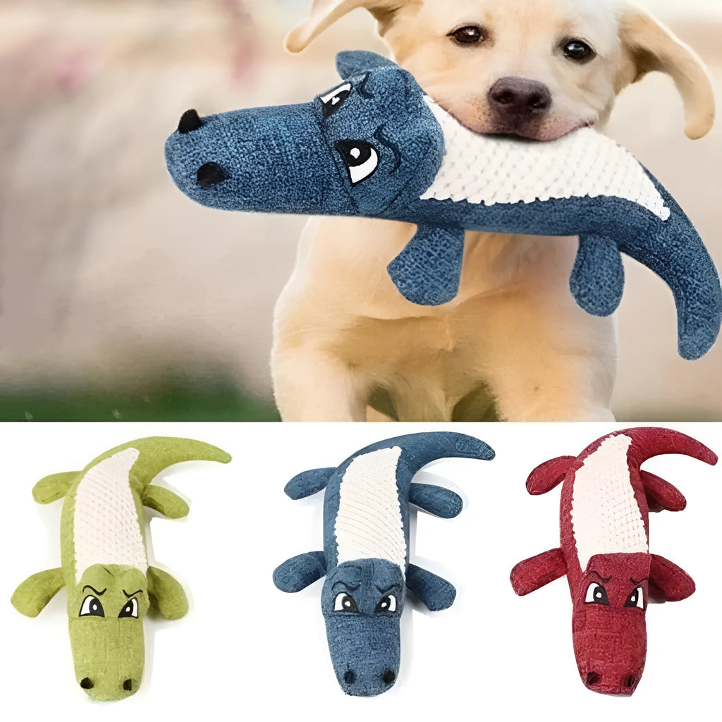 Blue corn-shaped plush dog toy with grid texture on a white background.